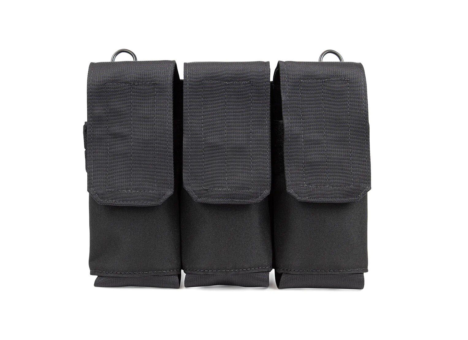 Triple velcro attach 5.56 AR-15 magazine pouch constructed from heavy duty black nylon.